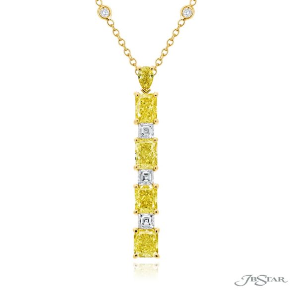Exquisite Style: One-of-a-Kind Fancy Yellow Diamond Drop Pendant  Radiant-Cut & Pear-Shaped Diamonds in 18K Yellow Gold