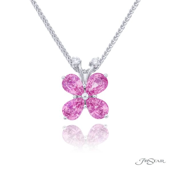 Exquisite Style: One-of-a-Kind 3.26 ctw Pink Sapphire Butterfly Pendant  Pear-Shaped Sapphires & Diamonds in Pure Platinum