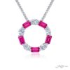 Exquisite Style: Signature Pink Sapphire Circle Pendant  Emerald-Cut Pink Sapphires & Oval Diamonds in Pure Platinum