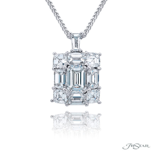 Exquisite Style: Signature GIA-Certified Diamond Pendant  Emerald-Cut Center Diamond & Diamonds in Pure Platinum