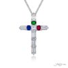 Exquisite Style: One-of-a-Kind Multi-Color Sapphire & Emerald Cross Pendant  Emerald-Cut Sapphires & Emerald with Diamonds in Pure Platinum