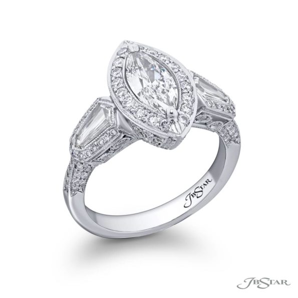 0.74 ct. GIA-Certified Marquise Diamond Ring with Kite and Micro Pave Accents in Platinum