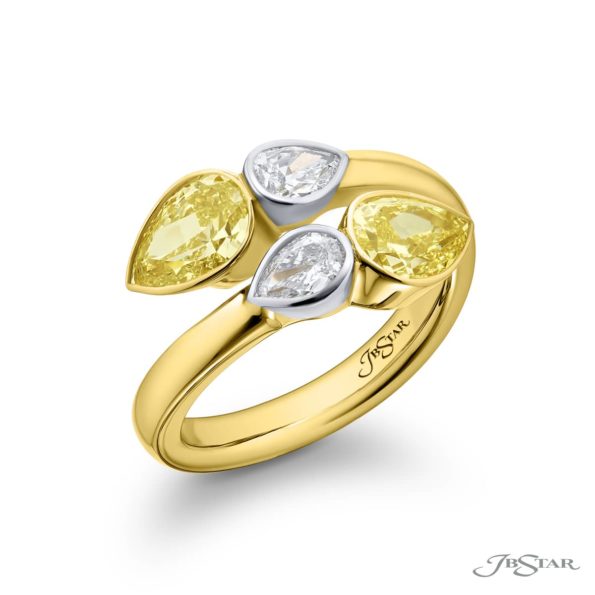 Dazzling Brilliance: GIA-Certified Bezel Twogether Diamond Ring  Pear-Shaped Fancy Yellow and White Diamonds in Platinum & 18K Yellow Gold