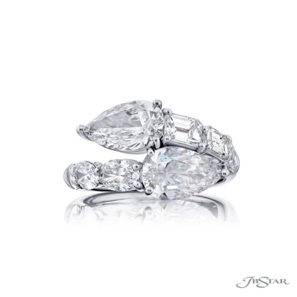 Dazzling Brilliance: 4.02 ctw Certified Twogether Diamond Ring  GIA Pear-Shaped Diamonds with Oval & Emerald-Cut Accents in Pure Platinum