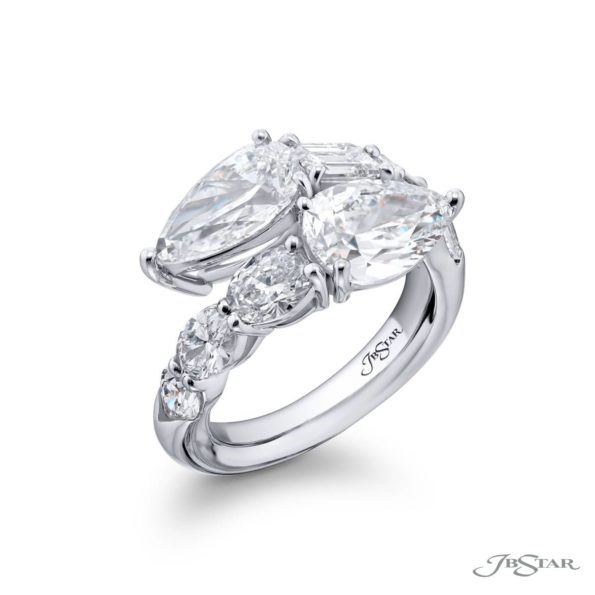 Dazzling Brilliance: 4.02 ctw Certified Twogether Diamond Ring  GIA Pear-Shaped Diamonds with Oval & Emerald-Cut Accents in Pure Platinum