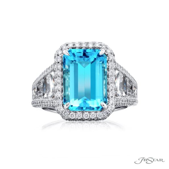 4.99 ct. Emerald-Cut Aquamarine & Diamond Ring in Platinum