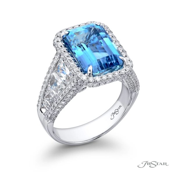 4.99 ct. Emerald-Cut Aquamarine & Diamond Ring in Platinum