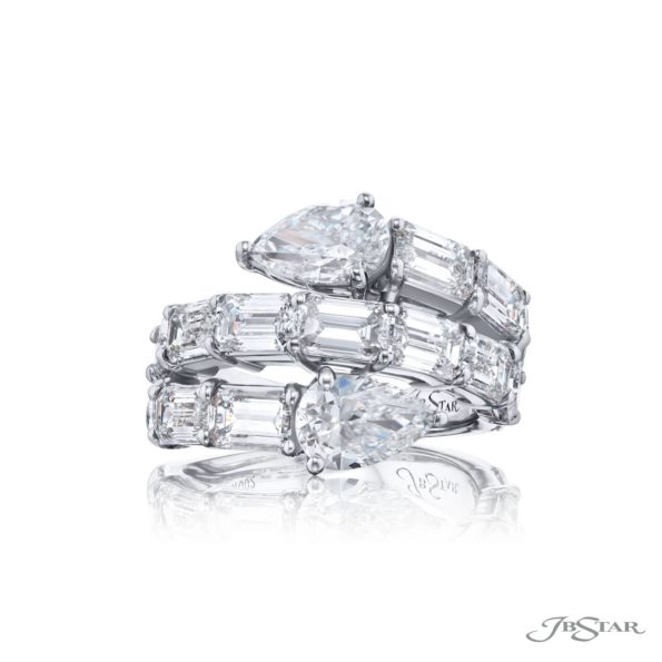 Dazzling Brilliance: 2.00 ctw GIA Certified Three-Row Twogether Diamond Ring  Pear-Shaped & Emerald-Cut Diamonds in Pure Platinum