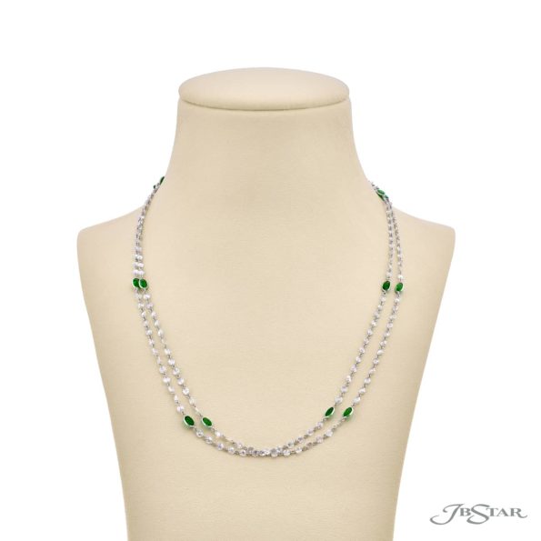One-of-a-Kind Emerald and Diamond Necklace  Oval Emeralds & Briolette Diamonds Handcrafted in Pure Platinum