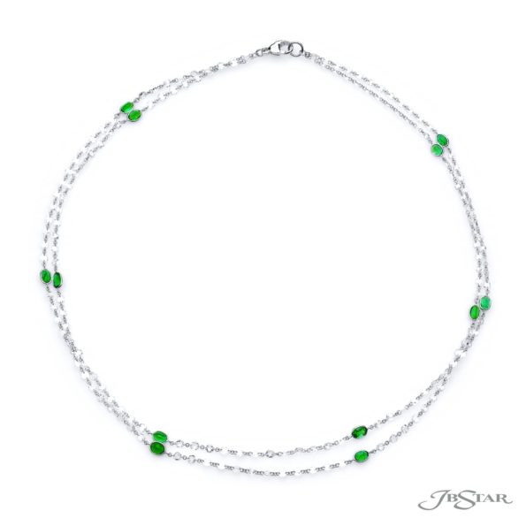 One-of-a-Kind Emerald and Diamond Necklace  Oval Emeralds & Briolette Diamonds Handcrafted in Pure Platinum