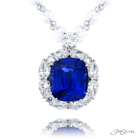Exquisite Style: One-of-a-Kind 18.35 ct. Certified Encircled Sri Lankan Sapphire Pendant in Platinum Exquisite Style: One-of-a-Kind 18.35 ct. Certified Encircled Sri Lankan Sapphire Pendant in Platinum