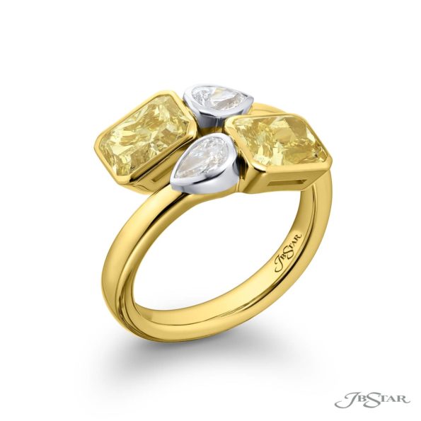 Dazzling Brilliance: GIA Certified Bezel Twogether Diamond Ring  Radiant-Cut Fancy Yellow Diamonds with Pear-Shaped Accents in 18K Yellow Gold