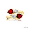 Dazzling Brilliance: Certified Bezel Twogether Ruby Ring  Burmese Pear-Shaped Rubies with Pear-Shaped Diamonds in 18K Yellow Gold