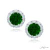 Timeless 4.69 ctw. Certified Vivid Round Emerald Stud Earrings with Diamond Halo in Platinum