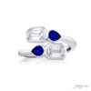 Dazzling Brilliance: GIA Certified Bezel Twogether Diamond Ring  Emerald-Cut Diamonds with Pear-Shaped Sapphires in Pure Platinum