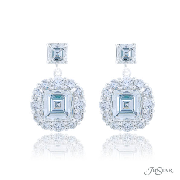 Platinum Square Emerald Cut Diamond Drop Earrings0164-013 Jewelry