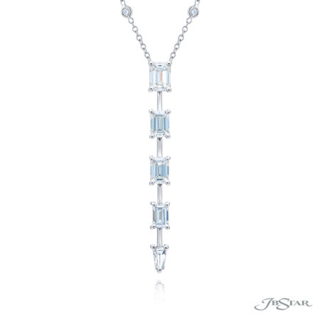 Exquisite Style: Our Signature Diamond Drop Pendant  Emerald-Cut & Tapered Baguette Diamonds in Pure Platinum Exquisite Style: Our Signature Diamond Drop Pendant  Emerald-Cut & Tapered Baguette Diamonds in Pure Platinum
