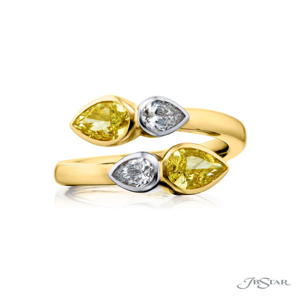 Dazzling Brilliance: GIA-Certified Bezel Twogether Diamond Ring  Pear-Shaped Fancy Yellow and White Diamonds in 18K Yellow Gold