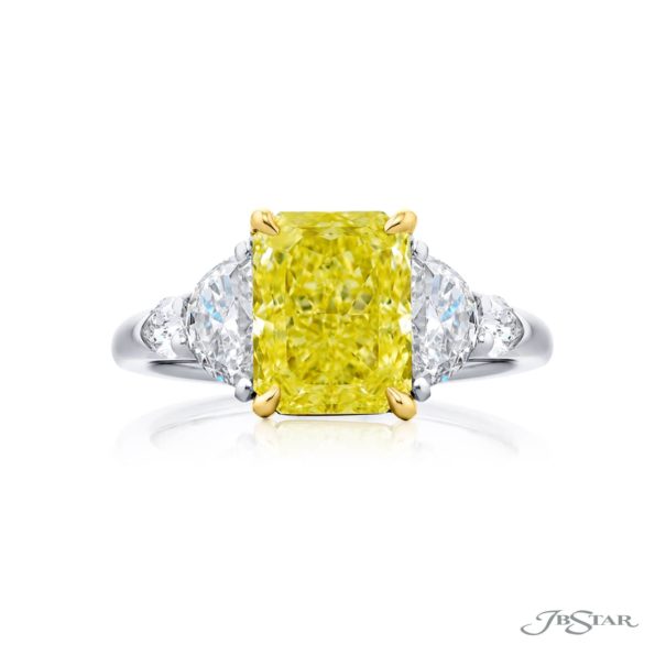 3.24 ct. GIA-Certified Radiant-Cut Fancy Yellow Diamond Ring with Half-Moon & Shield Diamonds