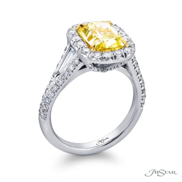 2.25 ct. GIA-Certified Fancy Yellow Cushion-Cut Diamond Ring in Platinum and 18K Yellow Gold