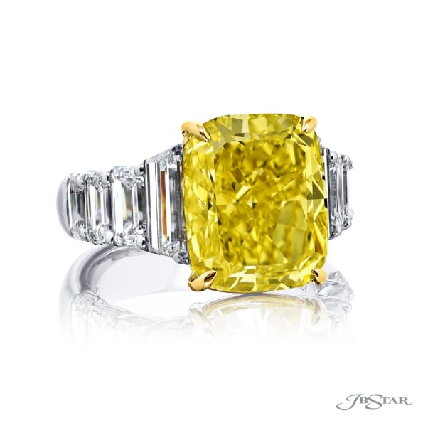 10.02 ct Fancy Intense Yellow Diamond Ring | GIA Certified Cushion-Cut with Trapezoid & Emerald Diamonds | Handcrafted in Platinum & 18KY Gold