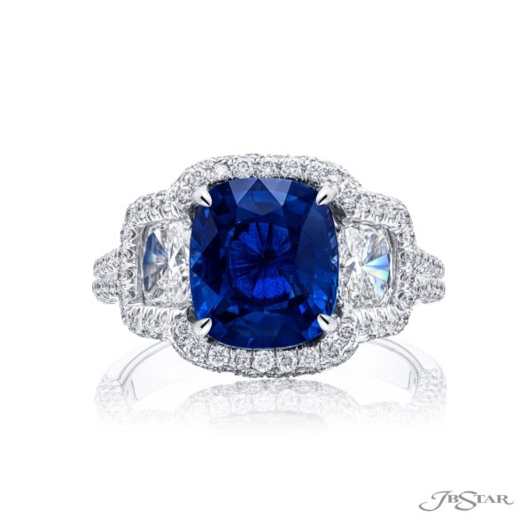 3.44 ct. Cushion-Cut Sri Lankan Sapphire & Diamond Ring in Platinum
