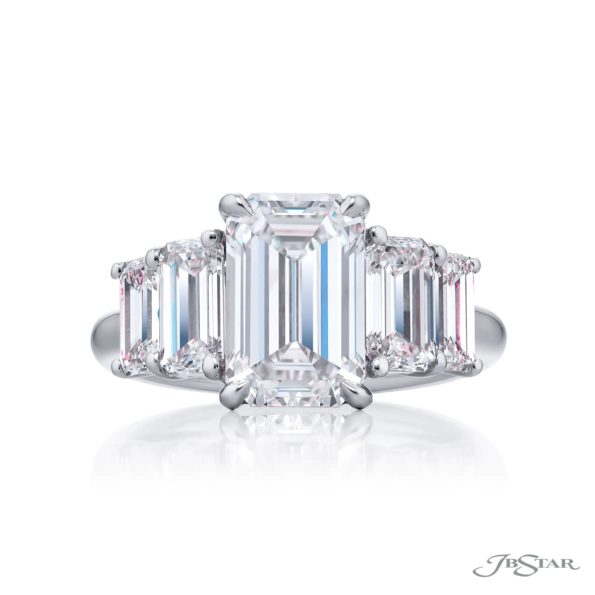 3.01 ct. GIA-Certified Emerald-Cut Diamond Ring with Matching Side Stones in Platinum
