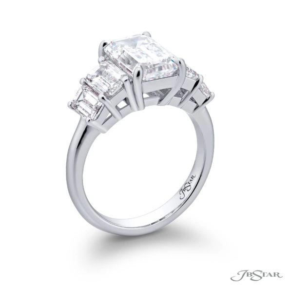 3.01 ct. GIA-Certified Emerald-Cut Diamond Ring with Matching Side Stones in Platinum