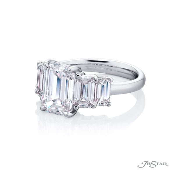 3.01 ct. GIA-Certified Emerald-Cut Diamond Ring with Matching Side Stones in Platinum