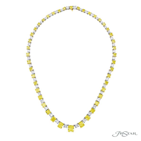 One-of-a-Kind Certified Fancy Yellow Diamond Necklace  2.61 ct Radiant-Cut Fancy Yellow Diamond Center in Pure Platinum