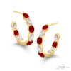 Oval Ruby and Diamond Hoop Earrings in 18K Yellow Gold