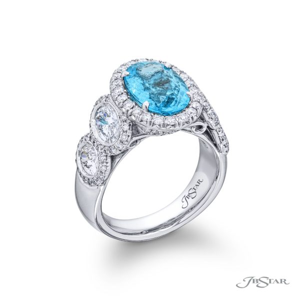 2.98 ct. Certified Oval Paraiba & Diamond Micro Pave Ring in Platinum