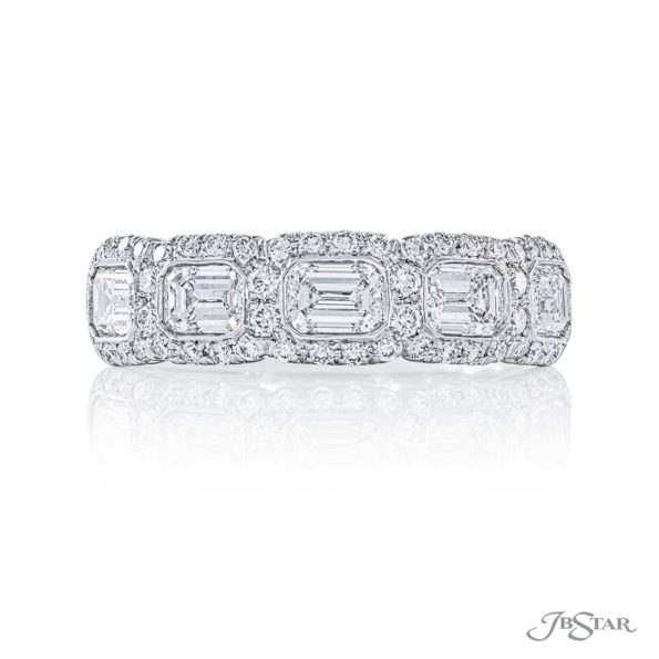 Diamond wedding band emerald-cut East to West