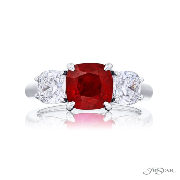 Stunning 2.32 ct. GIA Certified Burmese Ruby & Cushion Diamond Ring in Platinum