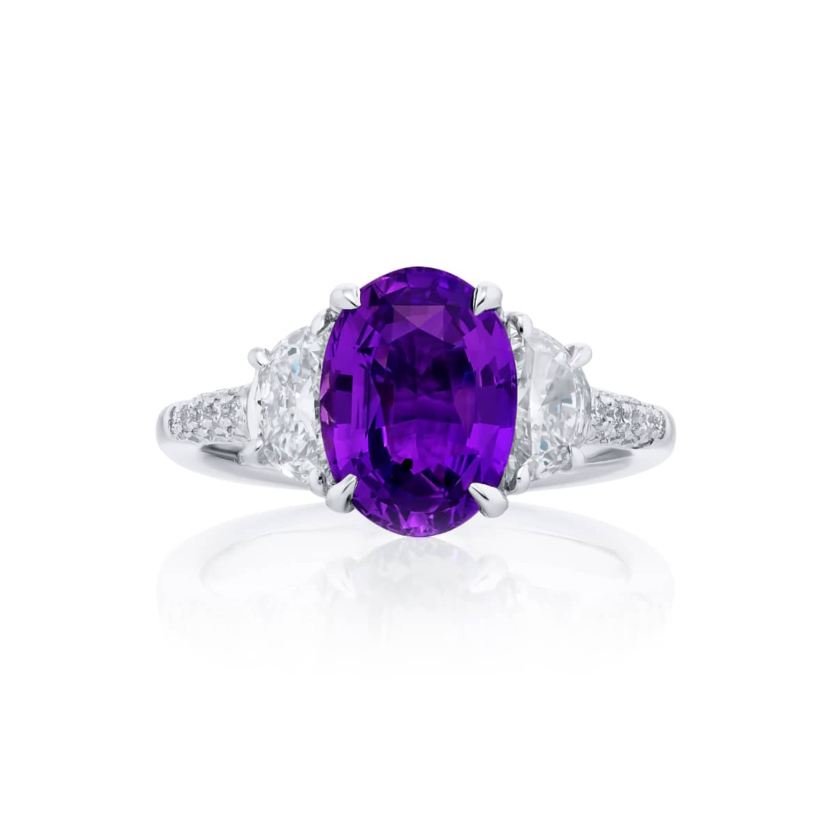 3.11ct No Heat Oval Purple Sapphire and Diamond Ring