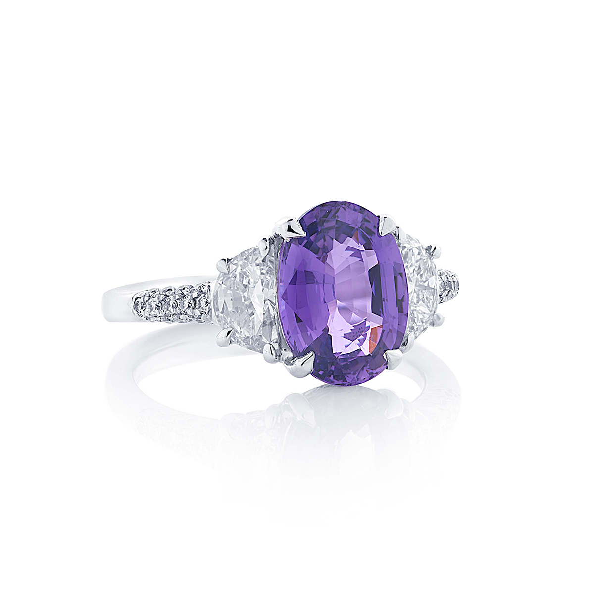 3.11ct No Heat Oval Purple Sapphire and Diamond Ring