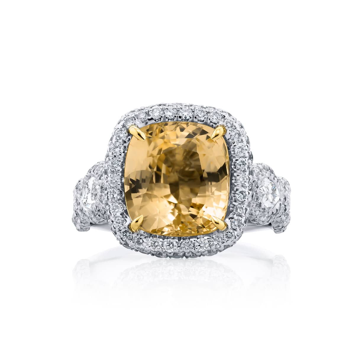 4.98 ct. GIA Certified Yellow Sapphire & Diamond Ring in Platinum & 18k Yellow Gold 4.98 ct. GIA Certified Yellow Sapphire & Diamond Ring in Platinum & 18k Yellow Gold