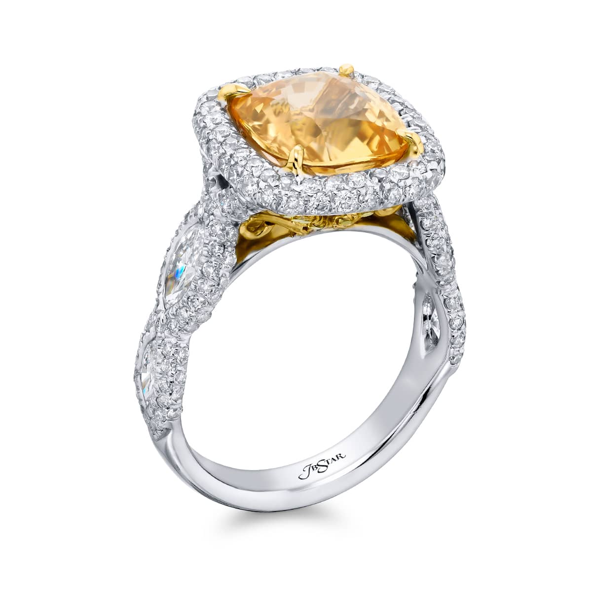 4.98 ct. GIA Certified Yellow Sapphire & Diamond Ring in Platinum & 18k Yellow Gold 4.98 ct. GIA Certified Yellow Sapphire & Diamond Ring in Platinum & 18k Yellow Gold