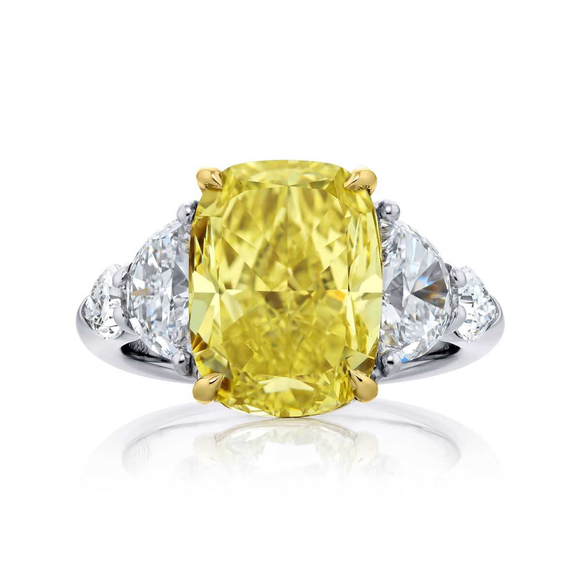 Platinum & 18KY Gold Fancy Yellow Diamond Ring with Half-Moon & Shield Diamonds