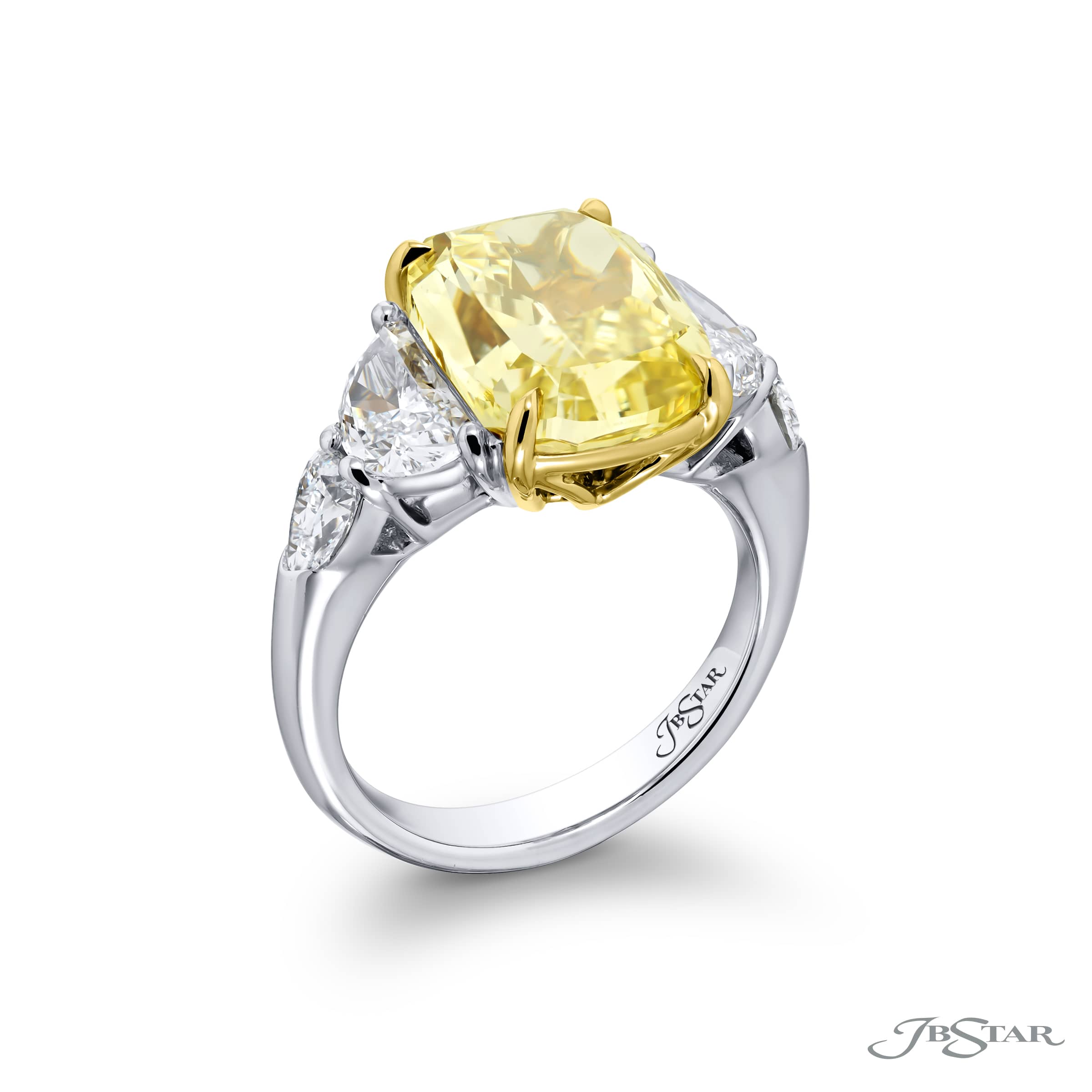 Platinum & 18KY Gold Fancy Yellow Diamond Ring with Half-Moon & Shield Diamonds