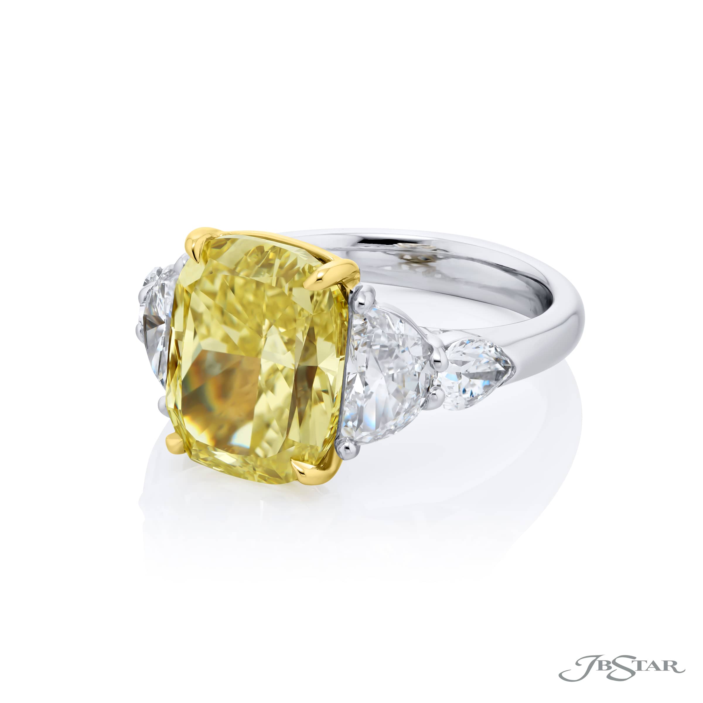 Platinum & 18KY Gold Fancy Yellow Diamond Ring with Half-Moon & Shield Diamonds