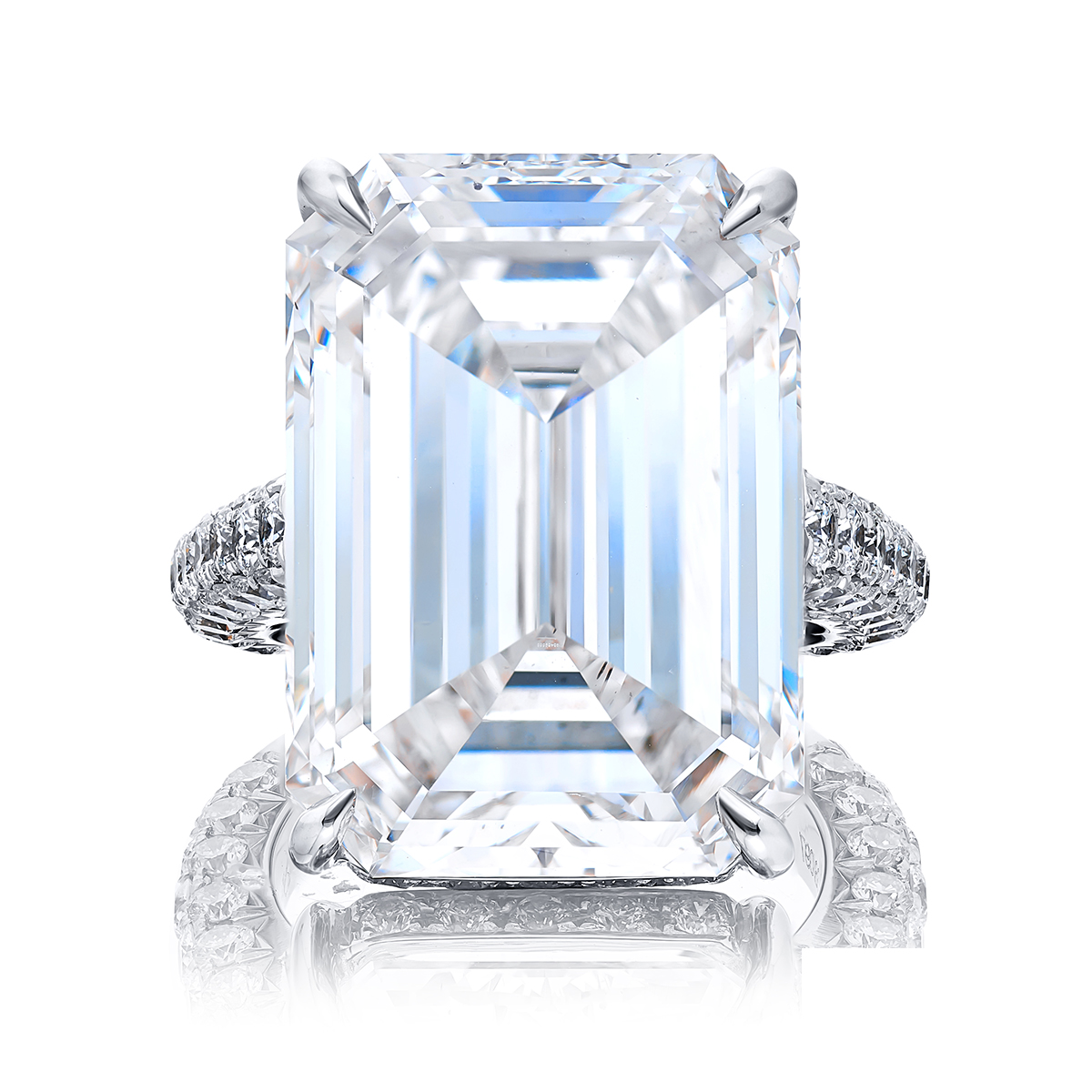 Platinum Emerald-Cut Diamond Certified Ring