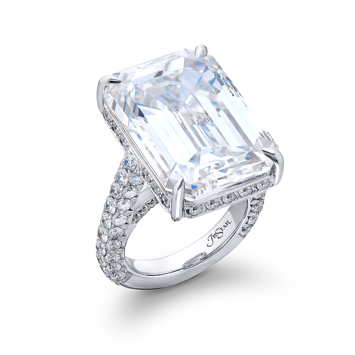 Platinum Emerald-Cut Diamond Certified Ring