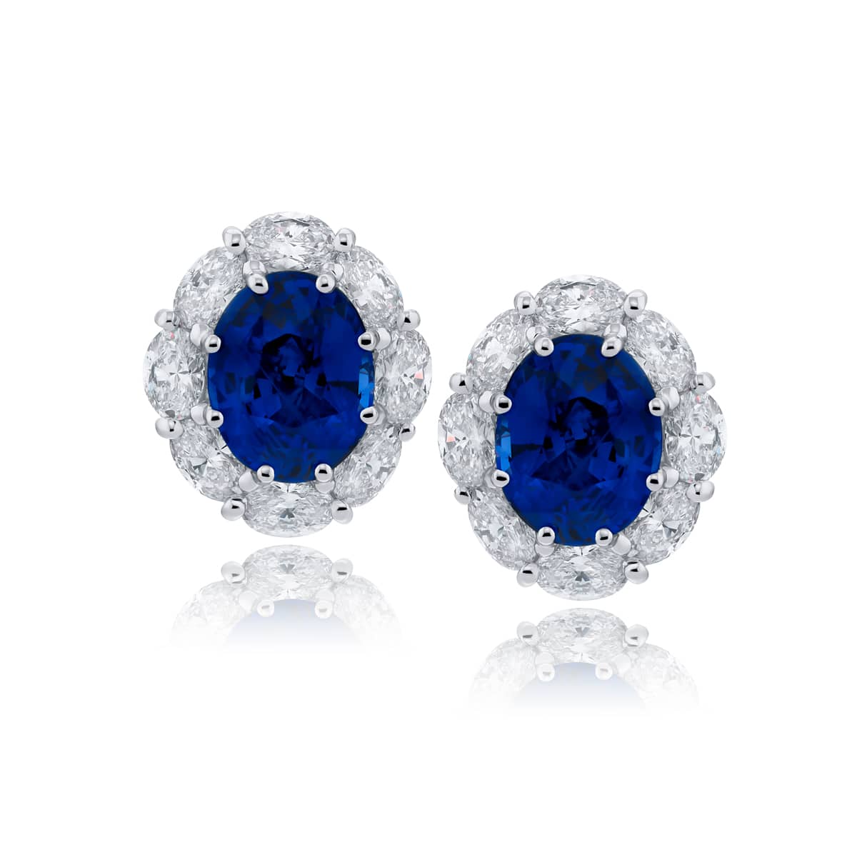 Platinum Oval Certifed Sapphire Stud Earrings with Oval Diamonds