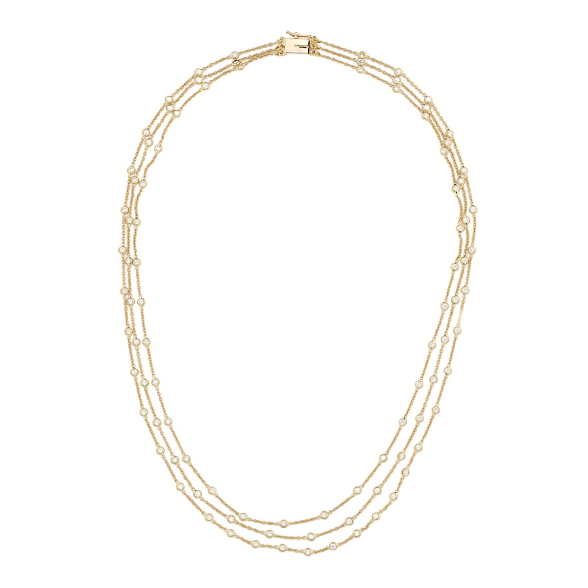 18KY Gold Round Diamond Three-Row Bezel Necklace 18KY Gold Round Diamond Three-Row Bezel Necklace