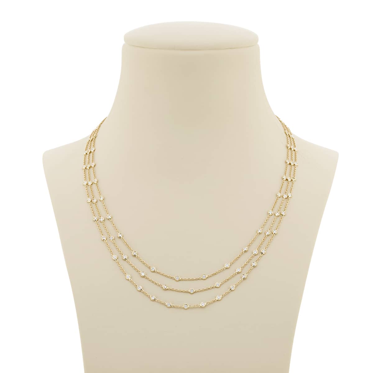 18KY Gold Round Diamond Three-Row Bezel Necklace 18KY Gold Round Diamond Three-Row Bezel Necklace