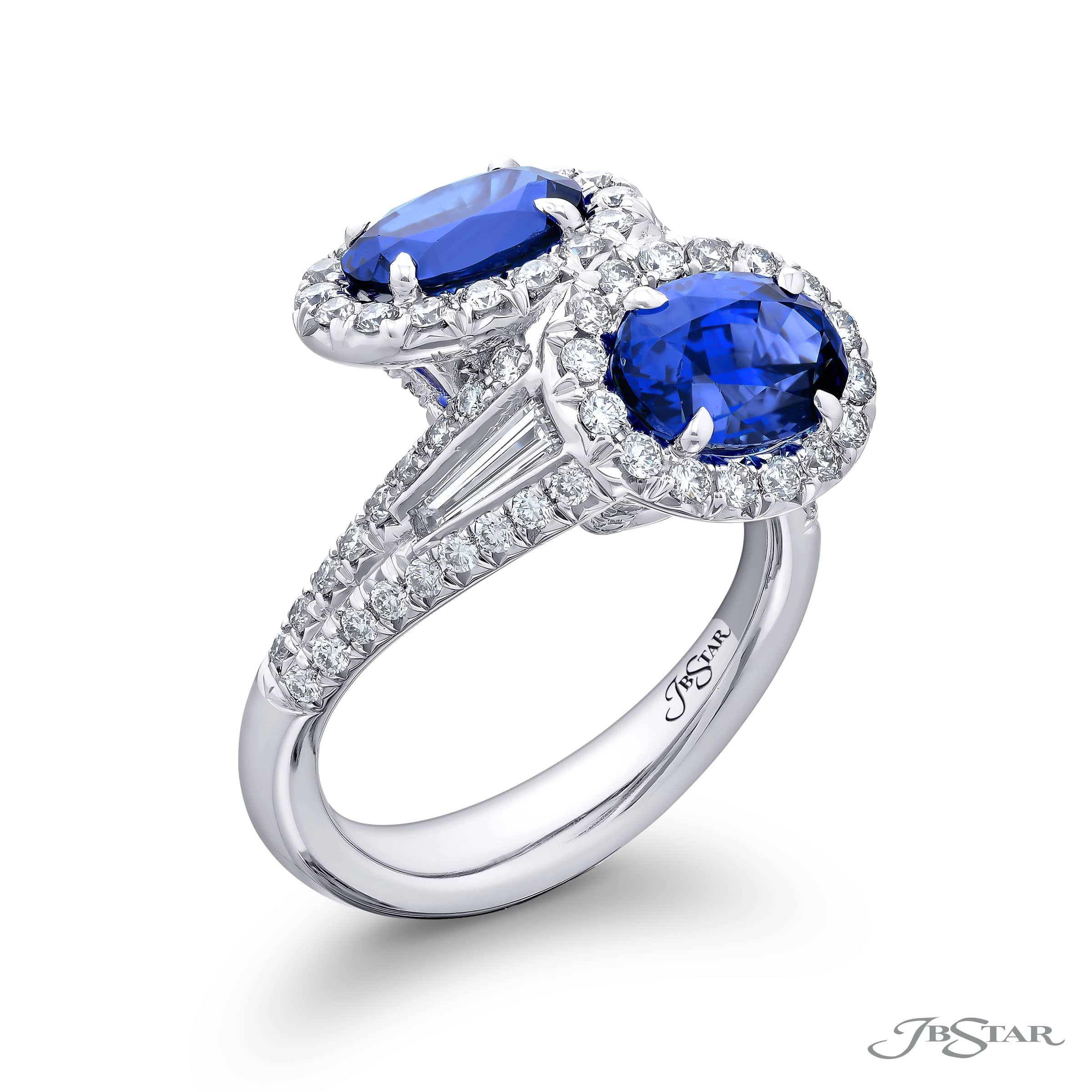 Breathtaking Radiance: Twogether Sapphire Ring  Oval Paraiba with Tapered Baguette & Micro Pave Diamonds in Pure Platinum Breathtaking Radiance: Twogether Sapphire Ring  Oval Paraiba with Tapered Baguette & Micro Pave Diamonds in Pure Platinum
