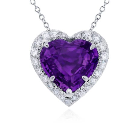 Platinum Heart-Shaped No-Heat Purple Sapphire Certified Pendants
