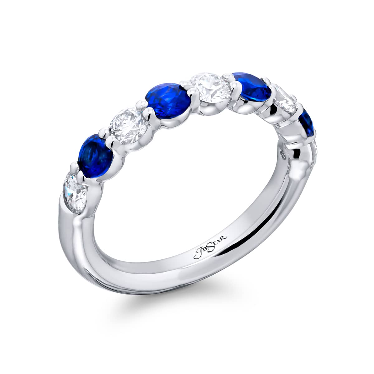 Platinum Round Sapphire and Diamond Band