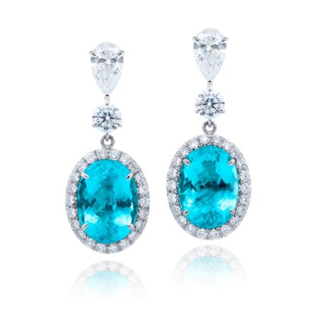 Platinum Oval Paraiba Certified Drop Earrings Platinum Oval Paraiba Certified Drop Earrings